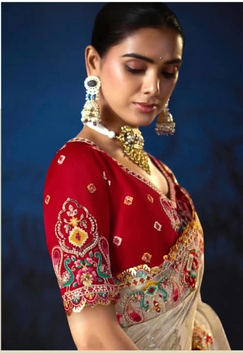 Off-White Anaara Pure Viscose Zari Tissue Embellished Saree